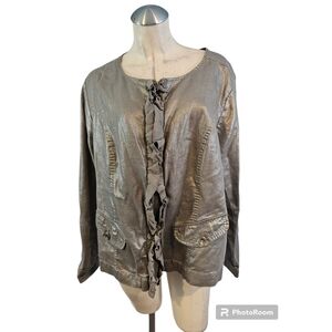 Lane Bryant Size 24 Silver Blazer Jacket Linen Blend